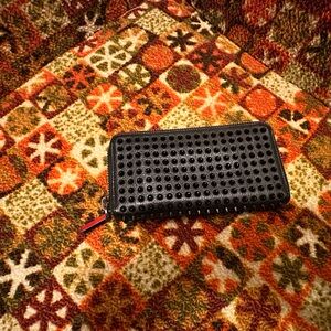 Christian Louboutin Long Wallet  Black Leather black/red spikes.